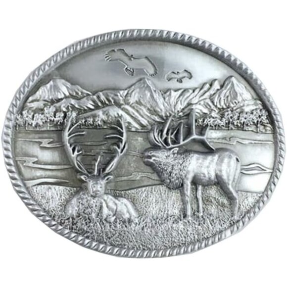 Men's Metallic Vintage Native American Vintage Style Deer Oval Belt Buckle - Picture 1 of 8